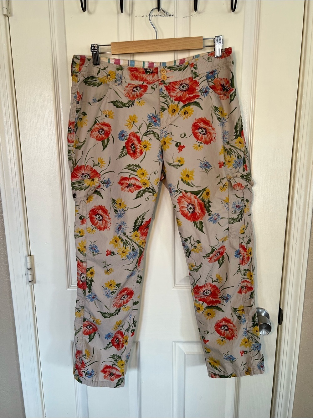 Hei Hei Anthropologie Floral Cargo Pants Cropped Utility Ankle Cotton Size 10